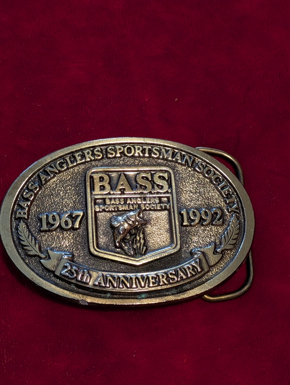 BASS Anglers Sportsman Society Belt Buckle 25th Anniversary 1967 1992 Fishing